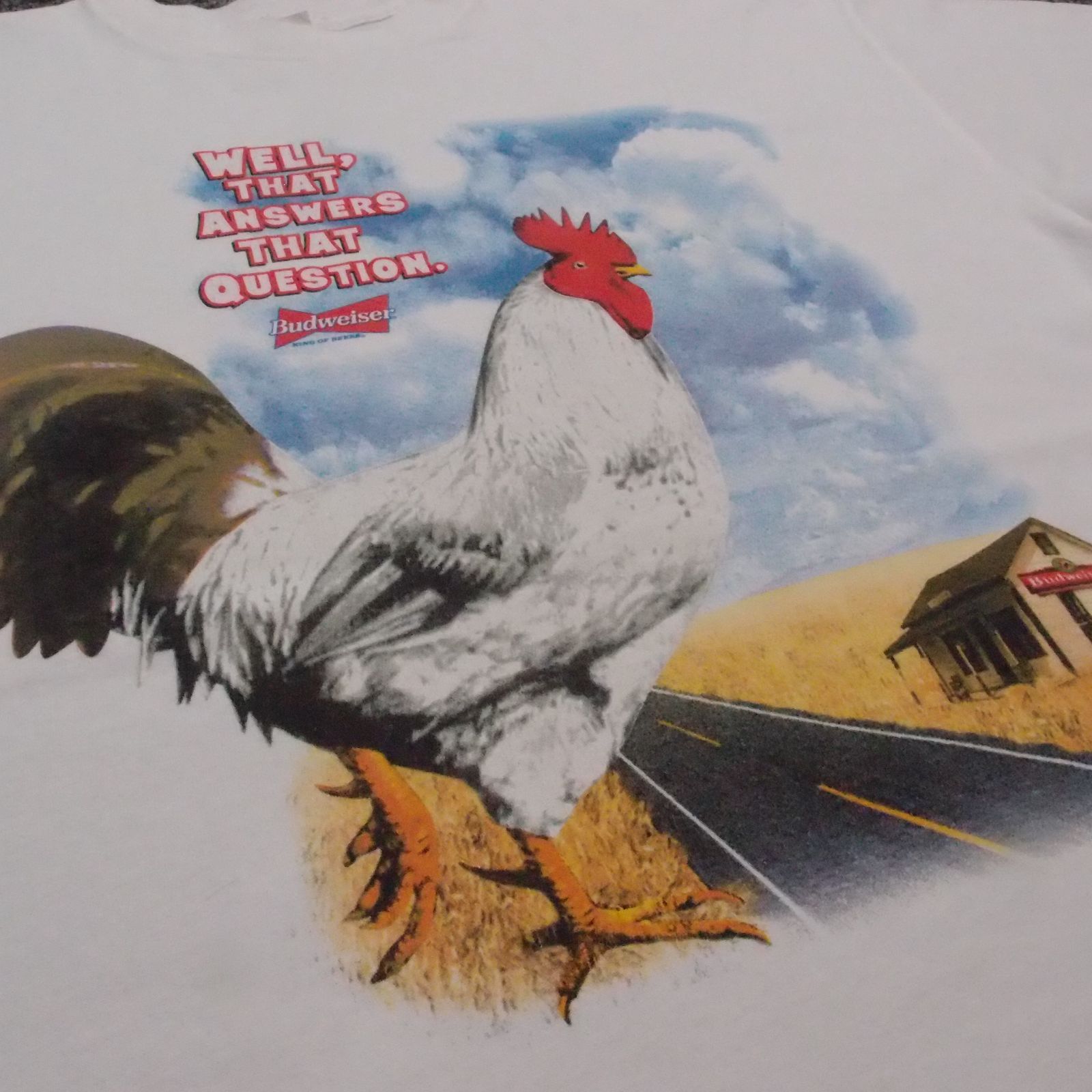1997年製 Stanley DeSantis】 XL バドワイザー ニワトリ 鶏 アニマル 企業T ビール Tシャツ スタンリーデサンティス ホワイト 白 0253