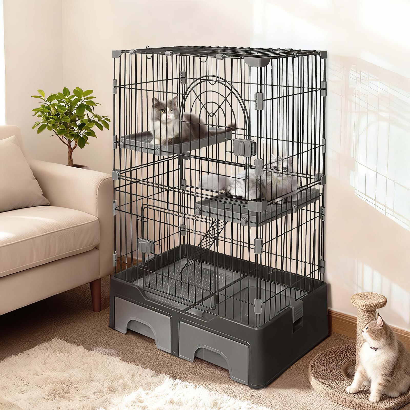 猫 ケージ トイレ付き キャットケージ 3段 大型キャスター ワイド扉 組み立て簡単 頑丈 耐荷重10kg Ju 13,096円