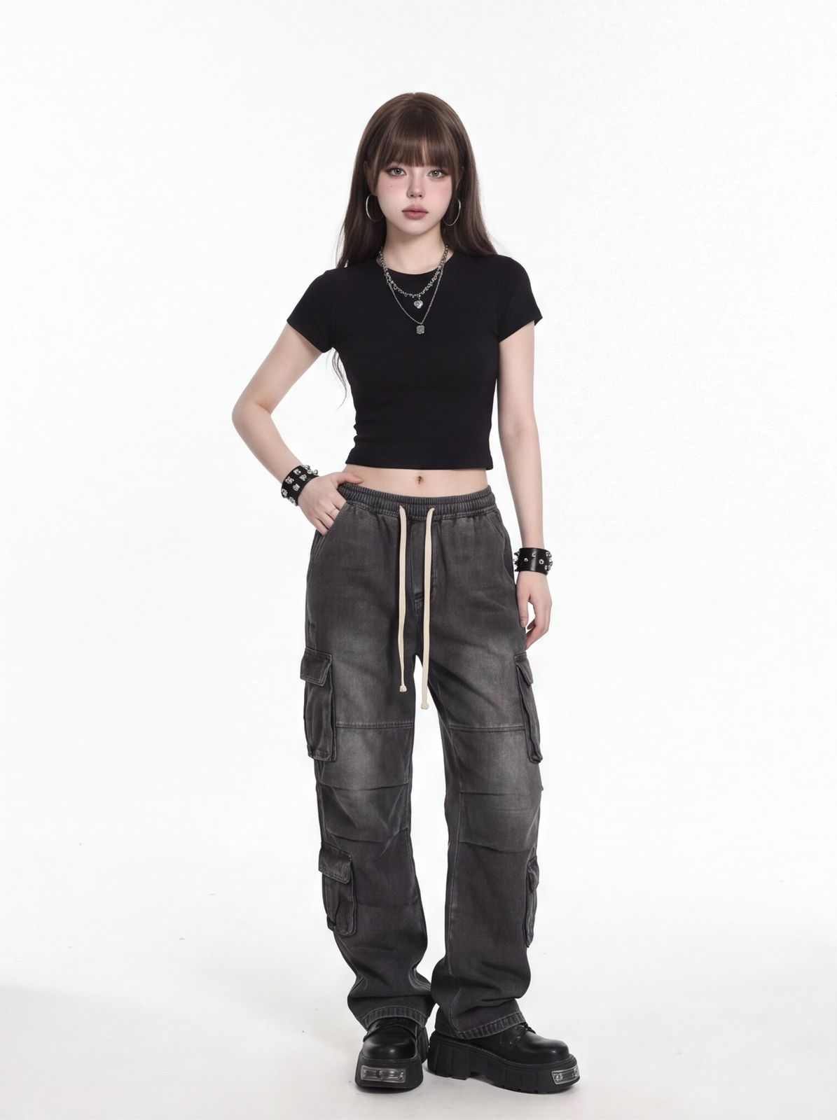 デニムパンツ グレー ジーンズ ボトムス レディース 韓国 ストリート Y2K 新品未使用 L M