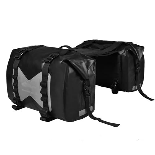 【AFISHTOUR】 バイク用サイドバッグ 防水 ツーリングバッグ キャンプ ロングツーリング オフロード 大容量30L（15L*2 左右セット）完全防塵防砂サイドバッグ 取り付け簡単 汎用 サドルバッグ ブラック（グレー）ts f98634af