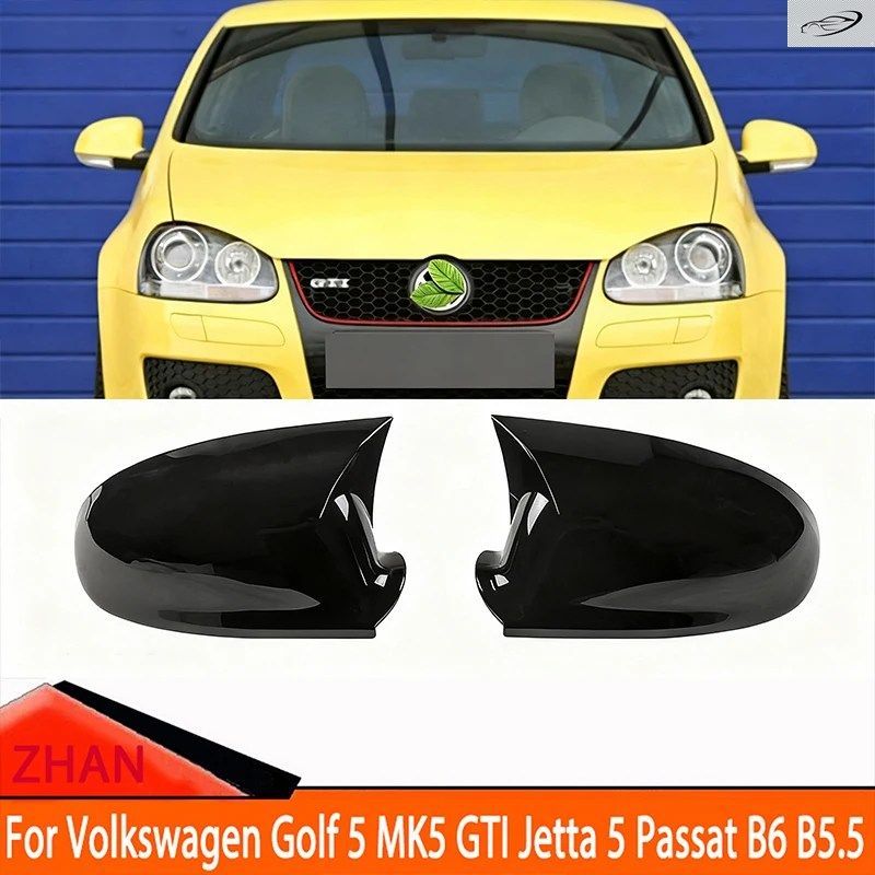 傷防止ABS製ブルホーン型バックミラー保護カバー - 2ピースセット VWゴルフ5 MK5 GTI ジェッタ5 パサート B6 B5.5専用