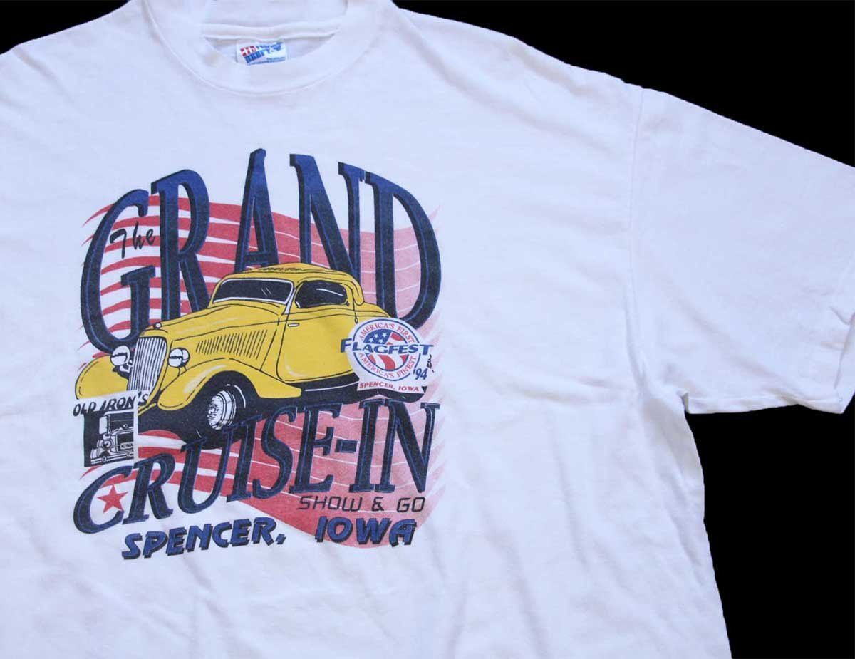 90s USA製 Hanes The GRAND CRUISE-IN SHOW&GO HOTROD コットンTシャツ 白 XL★オールド ビンテージ ホットロッド カスタム ビッグサイズ