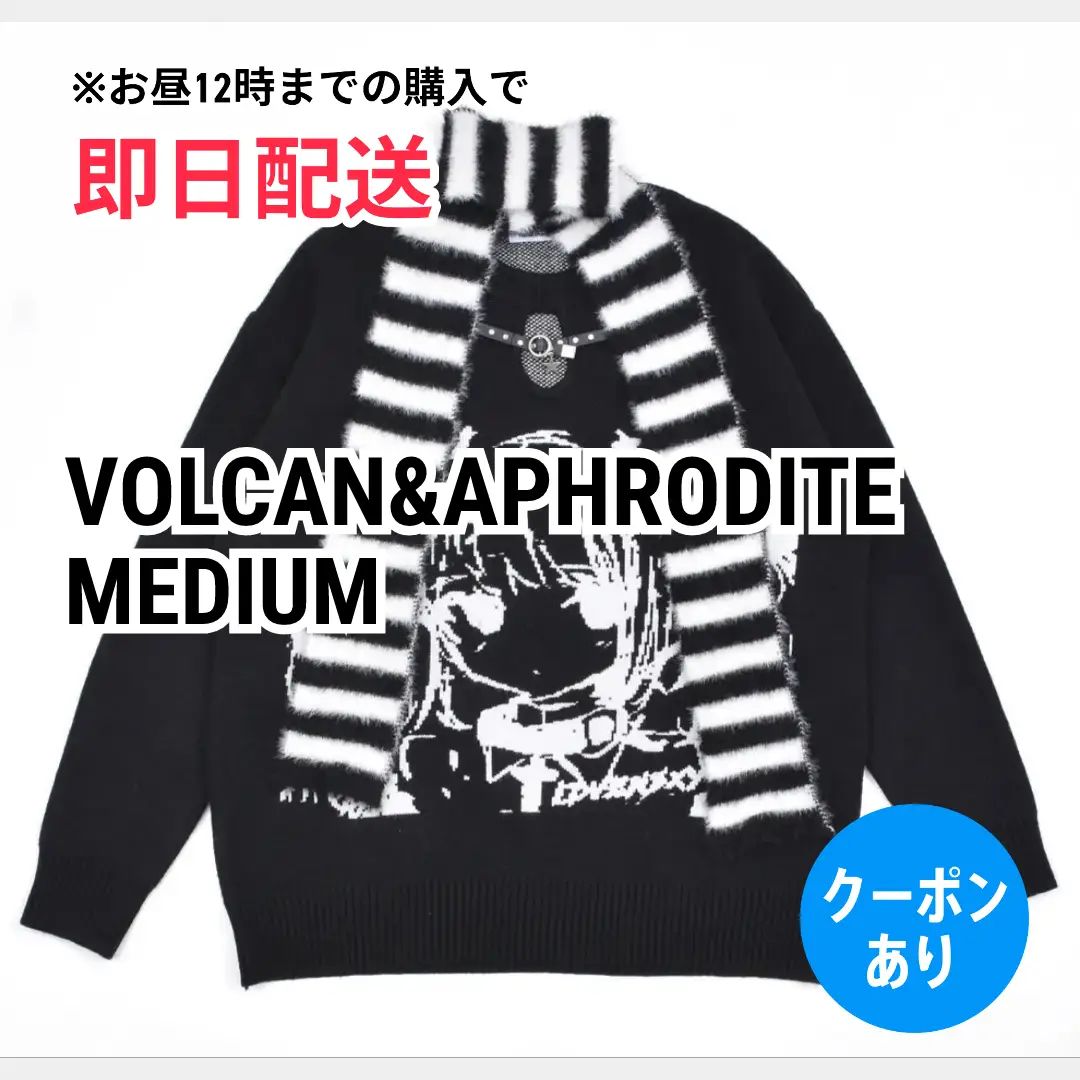 VOLCAN&APHRODITE ヴォルカンアンドアフロディーテ ニット/セーター MEDIUM ブラック ナイロン ニット 前面プリント 無地 ミドル丈 長袖 Vネック レディース 9,250円