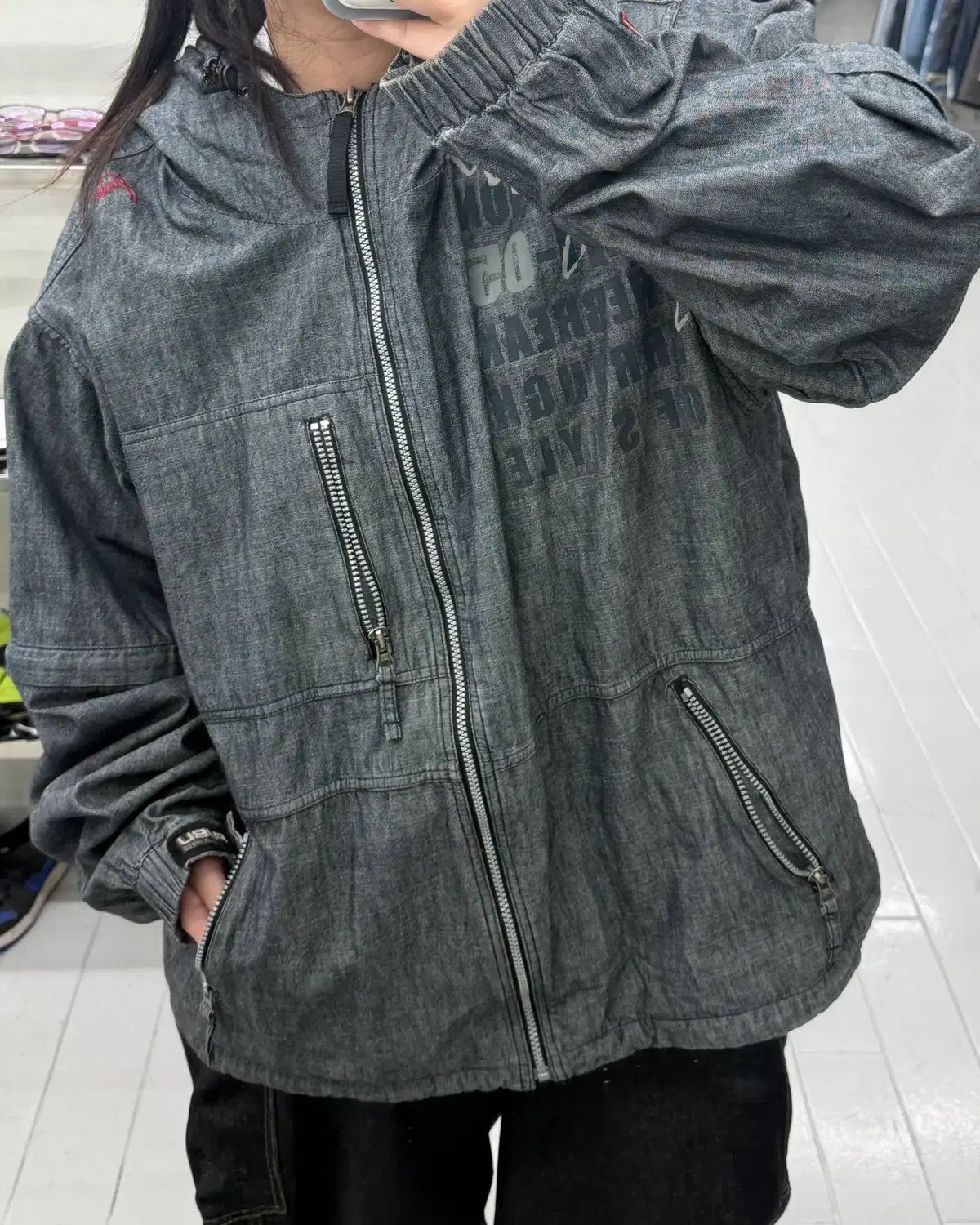 (2XL) FUBU (フブ) 00's Y2K オーバーサイズ デニム フード ジップアップ ジャケット 10,708円