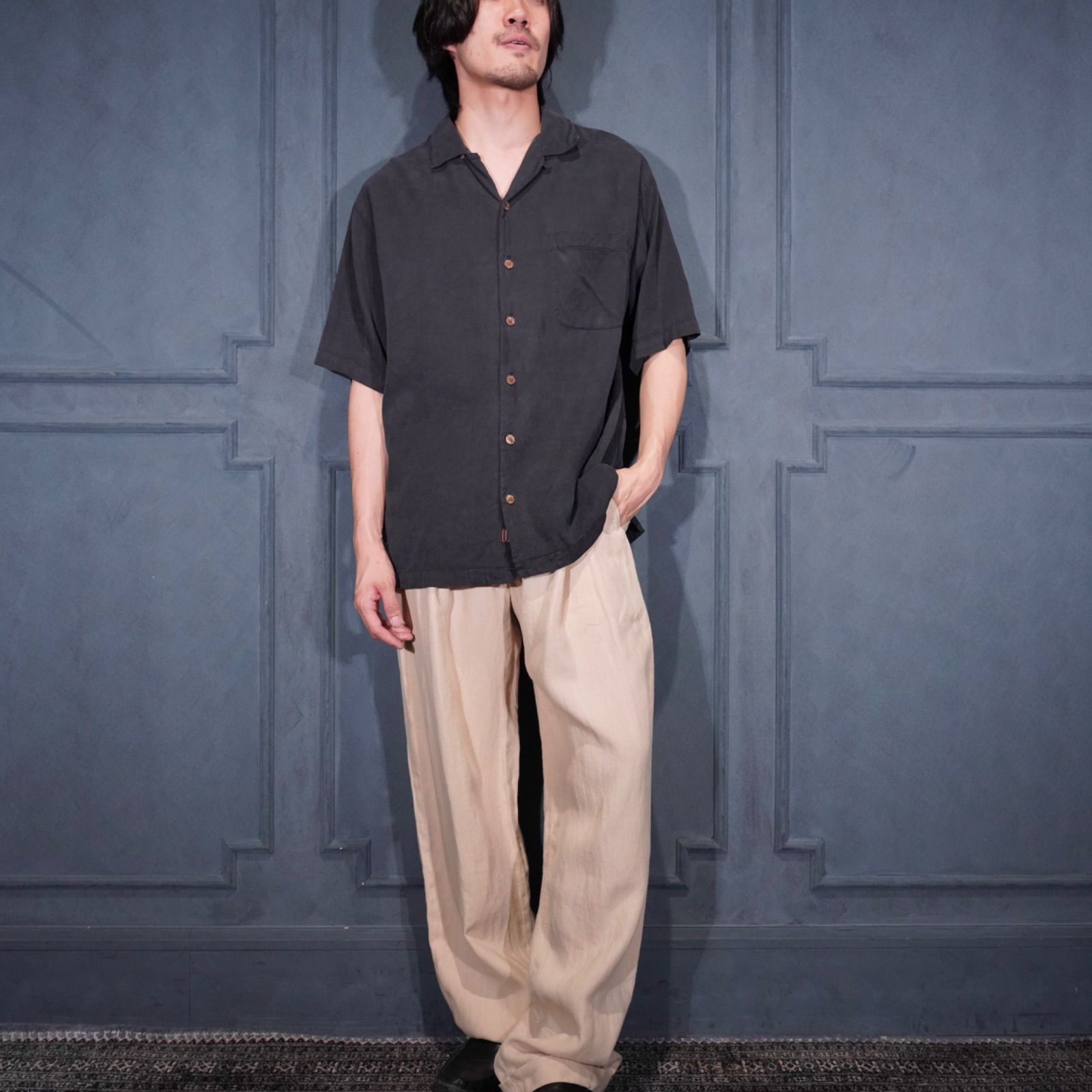 USA VINTAGE Polo by Ralph Lauren TUCK DESIGN LINE100% WIDE SLACKS PANTS/アメリカ古着ポロバイラルフローレンタックデザインリネン100%ワイドスラックスパンツ