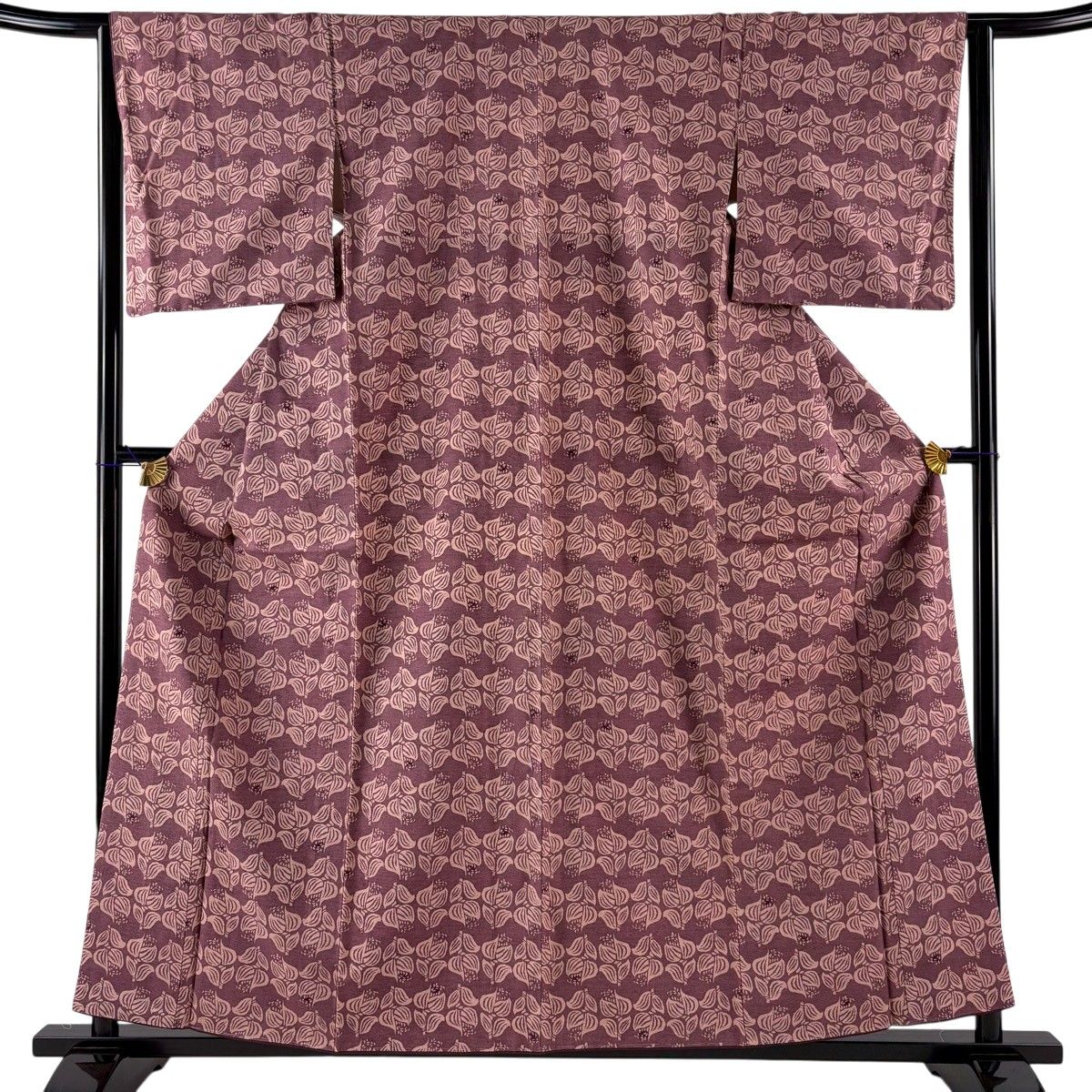 【美品】 小紋 身丈159.5cm 裄丈64cm M 袷 紬地 草花 赤紫 正絹 秀品 【中古】