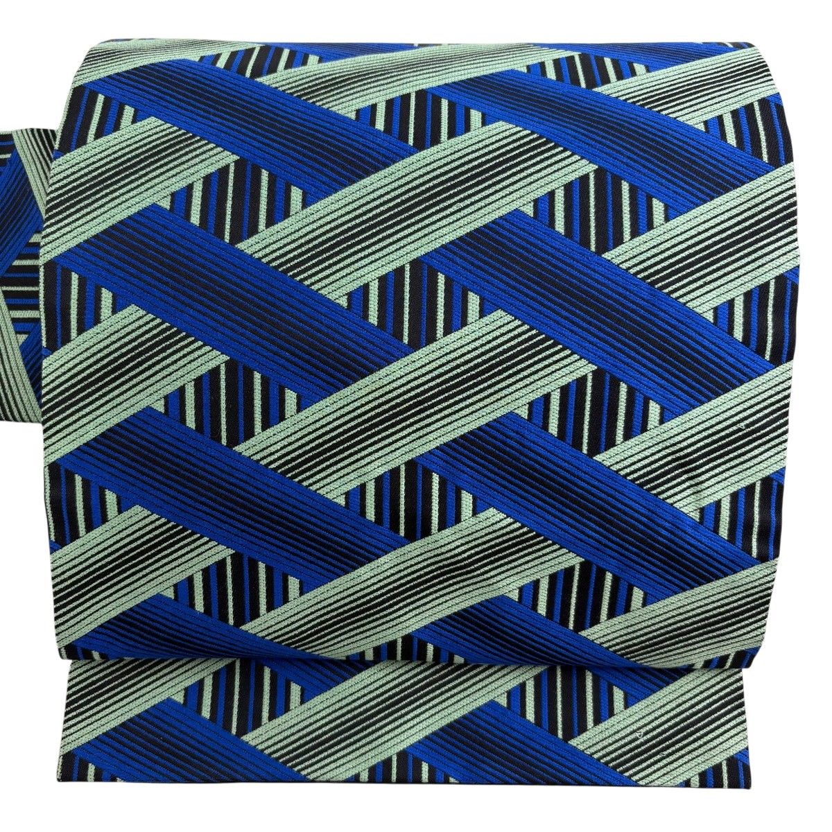 【美品】 名古屋帯 秀品 幾何学 縞 青 正絹 【中古】