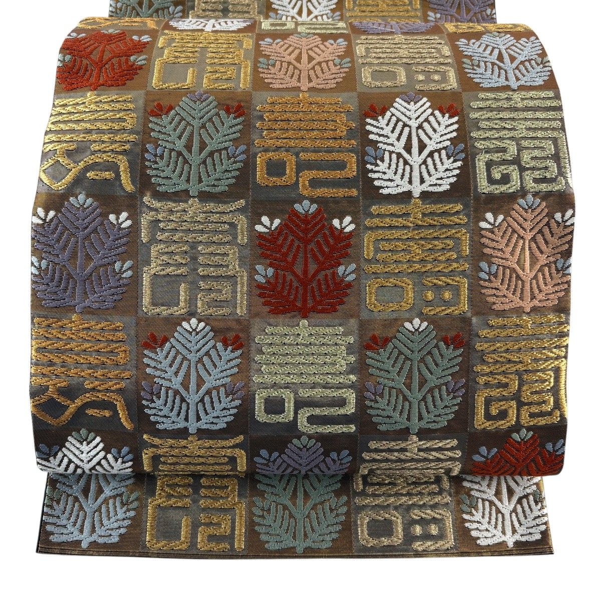 【美品】 袋帯 秀品 落款 若松 文字文 金糸 箔 金色 六通 正絹 【中古】