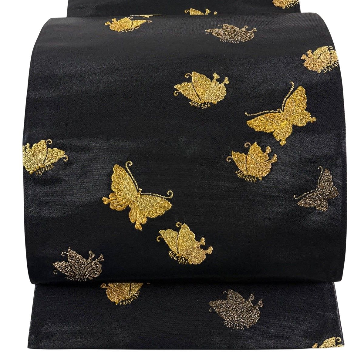 【美品】 袋帯 秀品 証紙 蝶 金糸 箔 黒 六通 正絹 【中古】