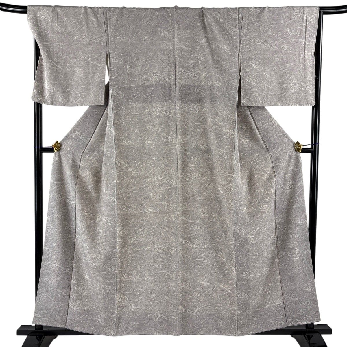 【美品】 小紋 身丈156cm 裄丈68cm L 袷 墨流し 灰色 正絹 名品 【中古】 12,166円