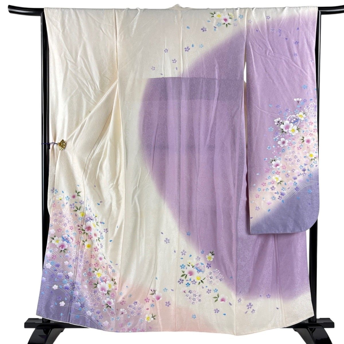 振袖 身丈159cm 裄丈65cm M 袷 桜 手鞠 箔 ぼかし クリーム 正絹 名品 【中古】 11,534円