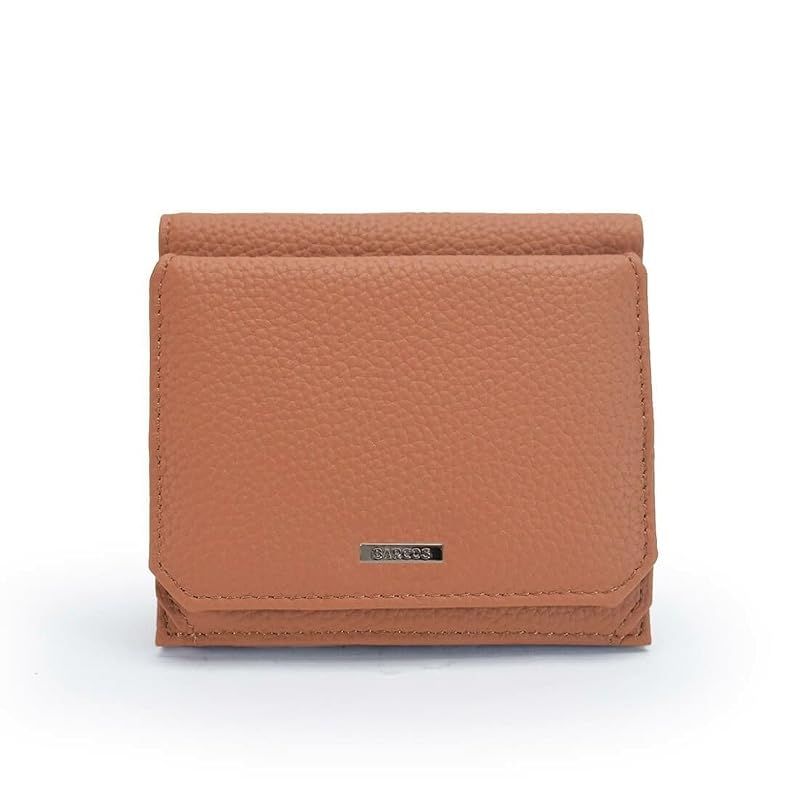 [バルコス] 財布 レディース メンズ 2つ折り ミニ財布 コンパクト 小さい財布 大容量BOX型 小銭入れ 取り出しやすく見やすい設計 カード入れ 8枚 上質で手触りの良いシュリンクレザー キャメル