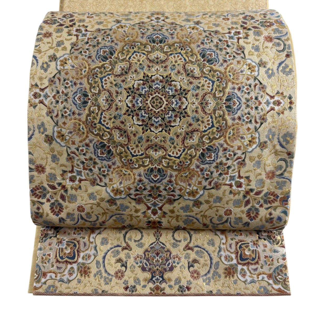 【美品】 袋帯 名品 華文 金糸 箔 金色 お太鼓柄 正絹 【中古】