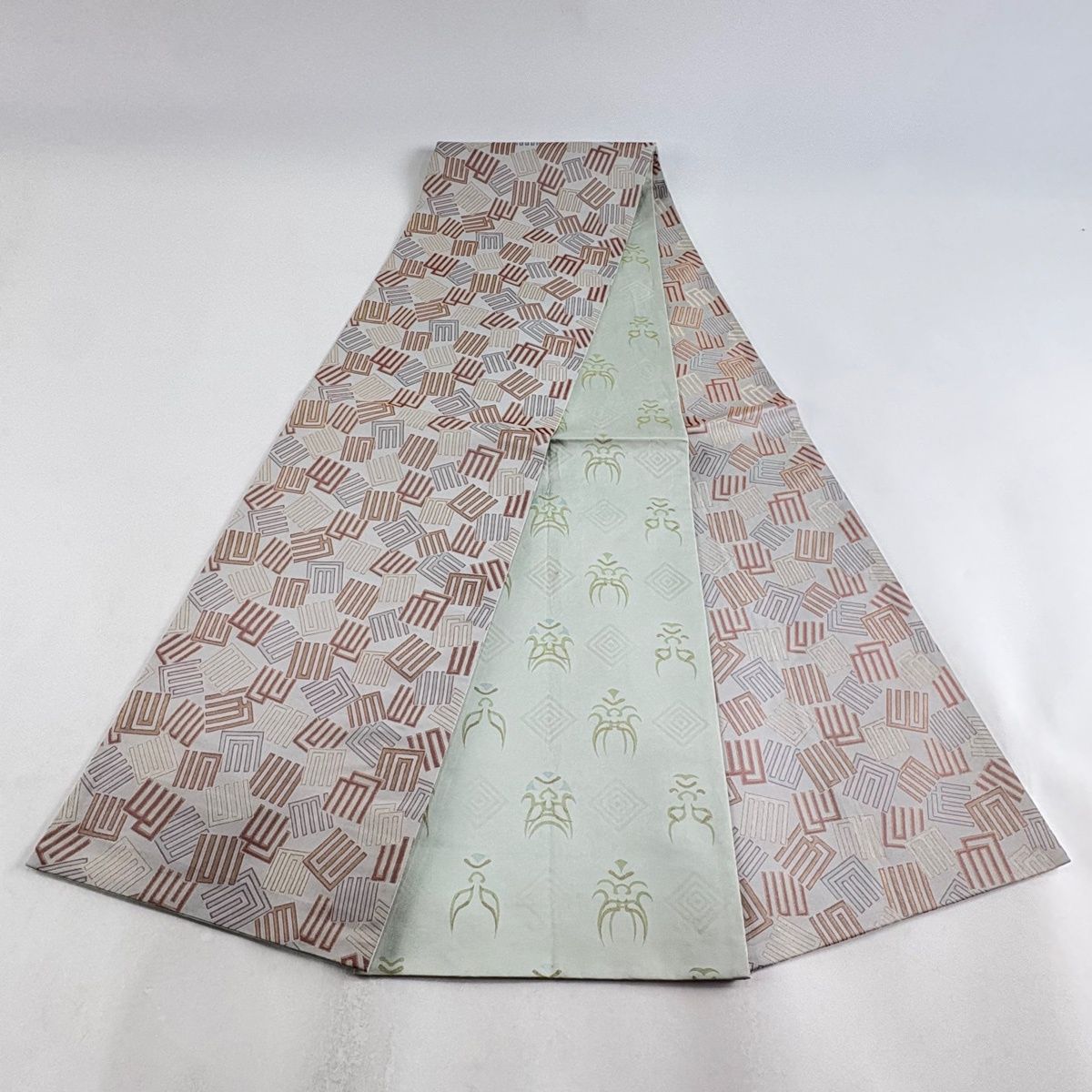 袋帯 名品 源氏香 金糸 灰色 全通 正絹 【中古】