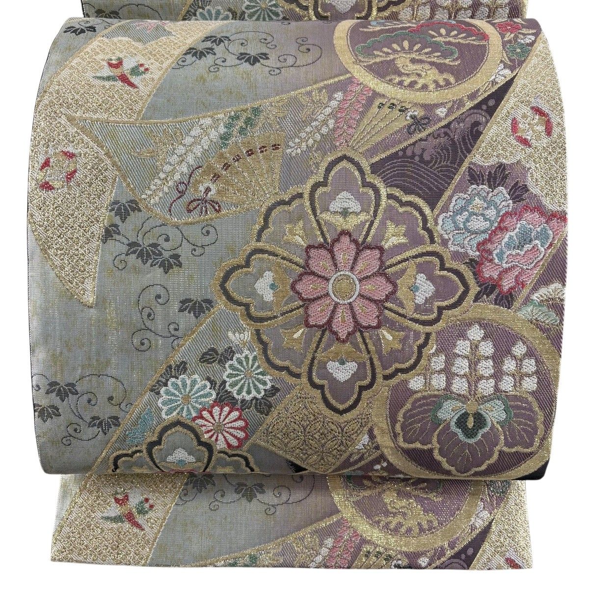 【美品】 袋帯 秀品 熨斗 丸文 箔 紫 六通 正絹 【中古】 6,512円