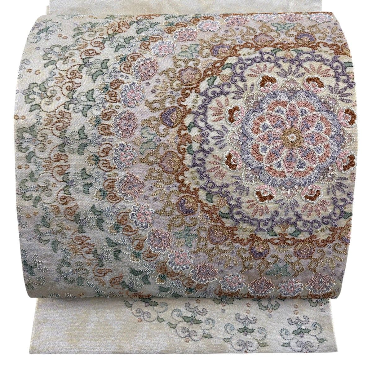 【美品】 袋帯 秀品 華文 相良刺繍 箔 金色 お太鼓柄 正絹 【中古】