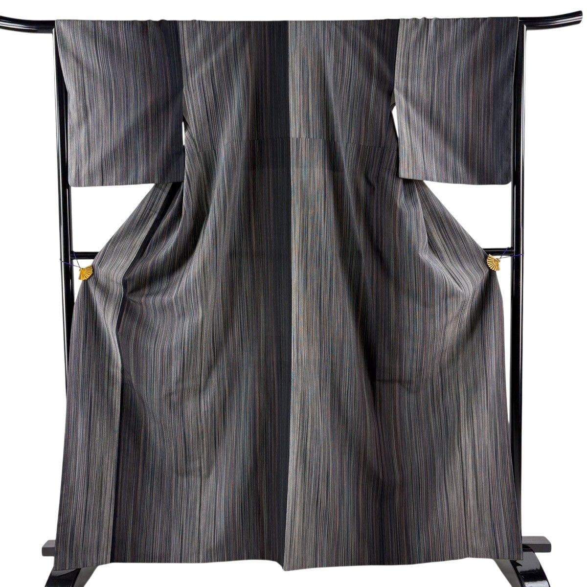 【美品】紬 身丈164cm 裄丈64.5cm M 袷 縦縞 濃紺 正絹 逸品 【中古】