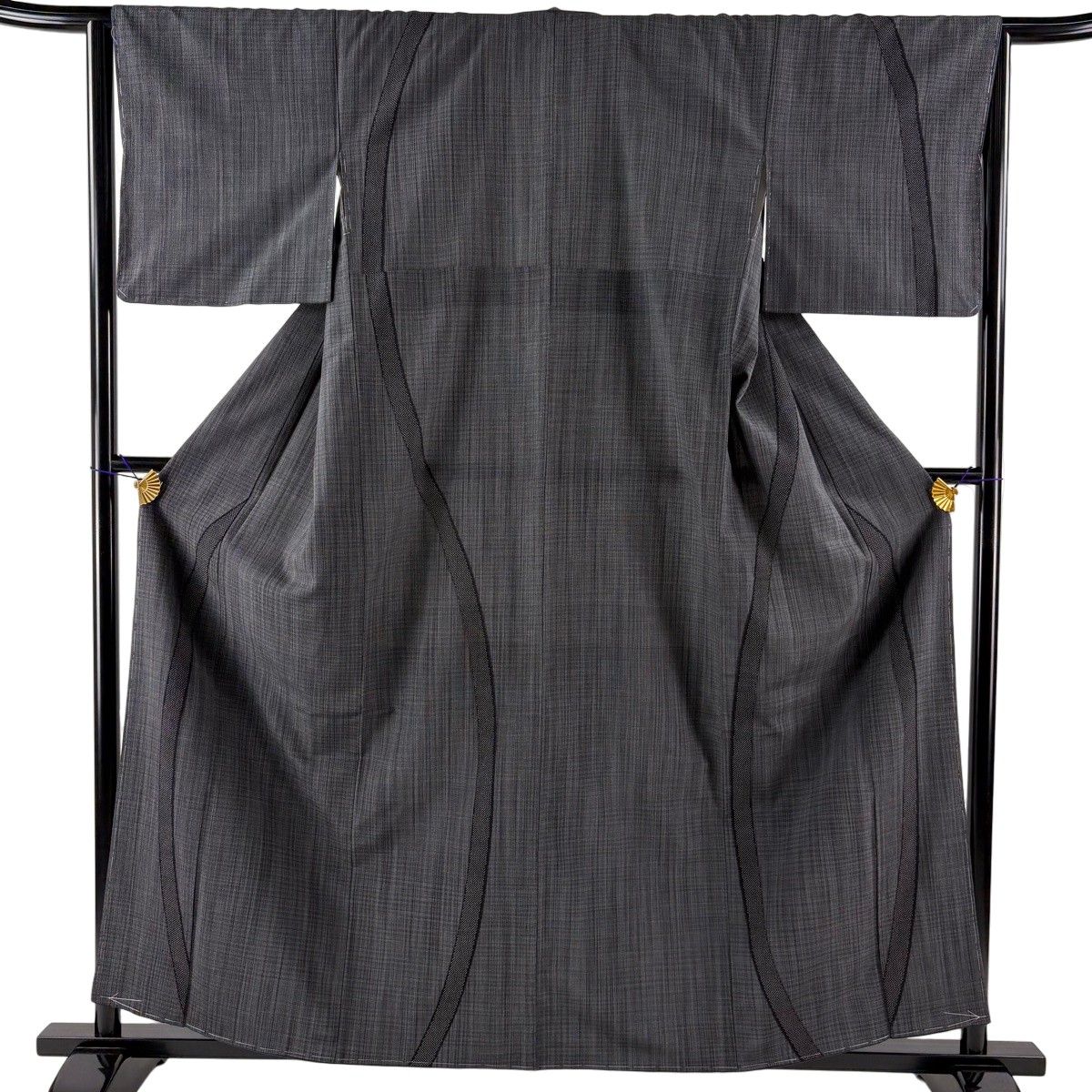 【美品】 付下げ 身丈159cm 裄丈64cm M 袷 本塩沢 お召地 証紙 幾何学模様 黒灰 正絹 逸品 【中古】