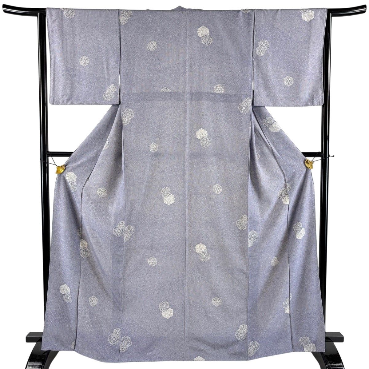 小紋 身丈167cm 裄丈64cm M 袷 華文 寄せ柄 薄紫 正絹 名品 【中古】