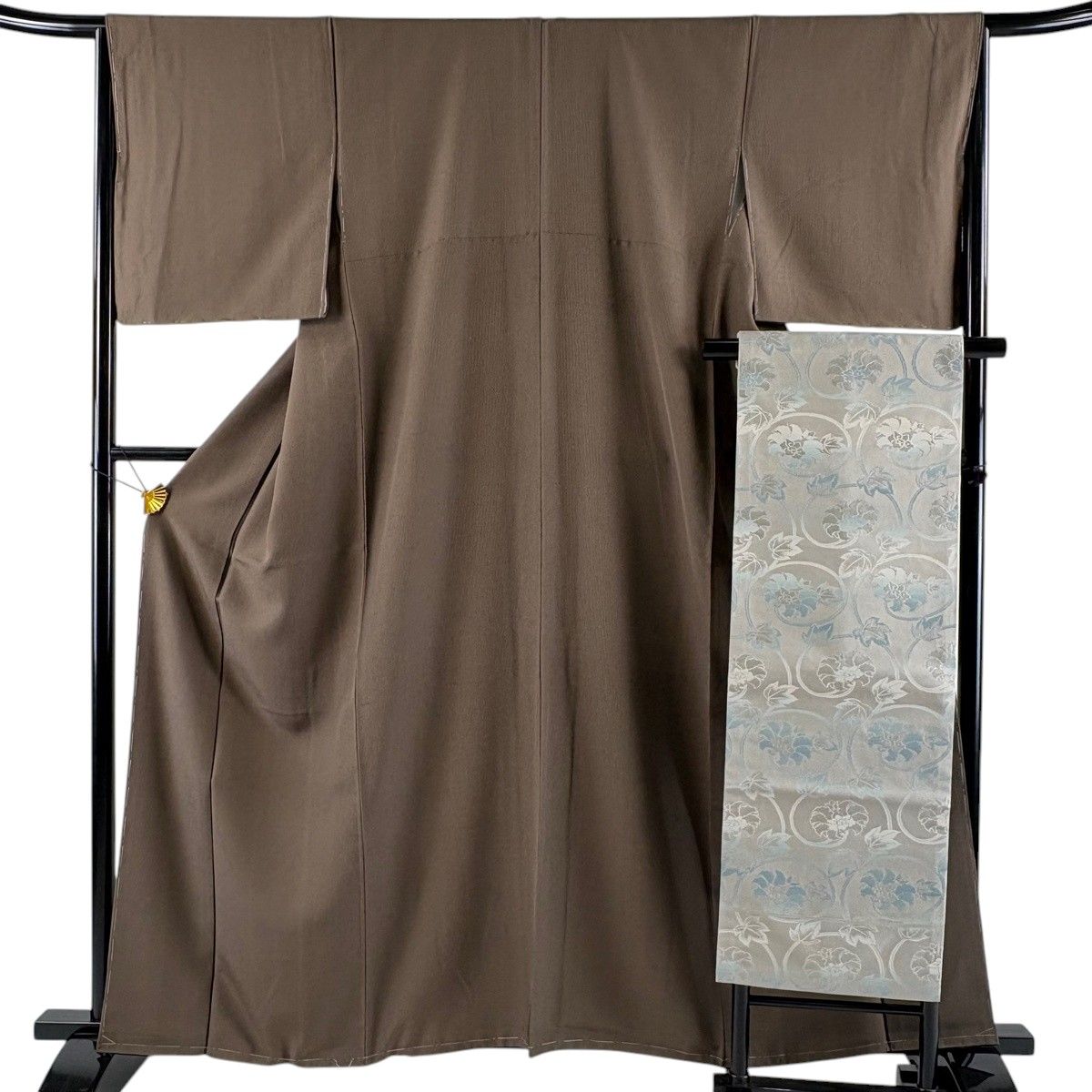 【美品】 江戸小紋 身丈162cm 裄丈65cm M 袷 名古屋帯セット 万筋 茶色 正絹 名品 【中古】