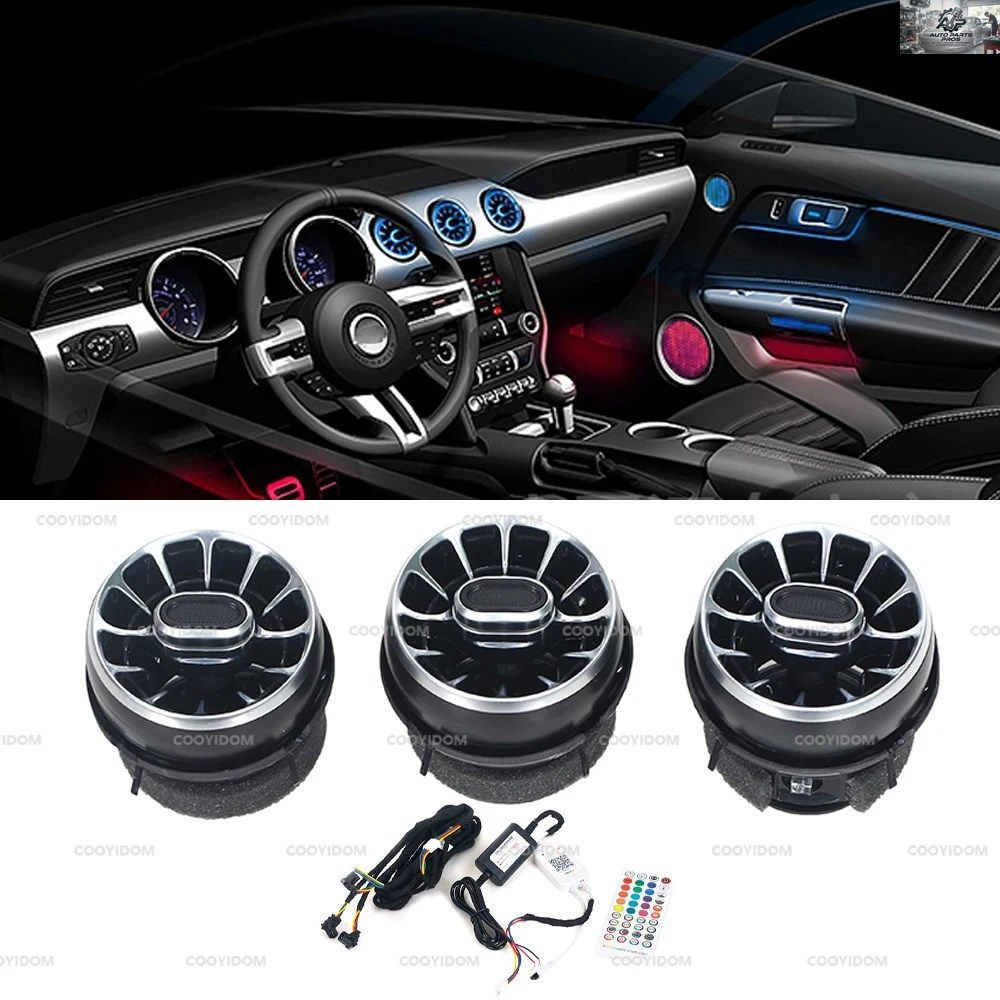 車用LEDダッシュボード エアコンエアアウトレット ベントアンビエントライトフォードマスタング2015-2021カスタムパーツ
