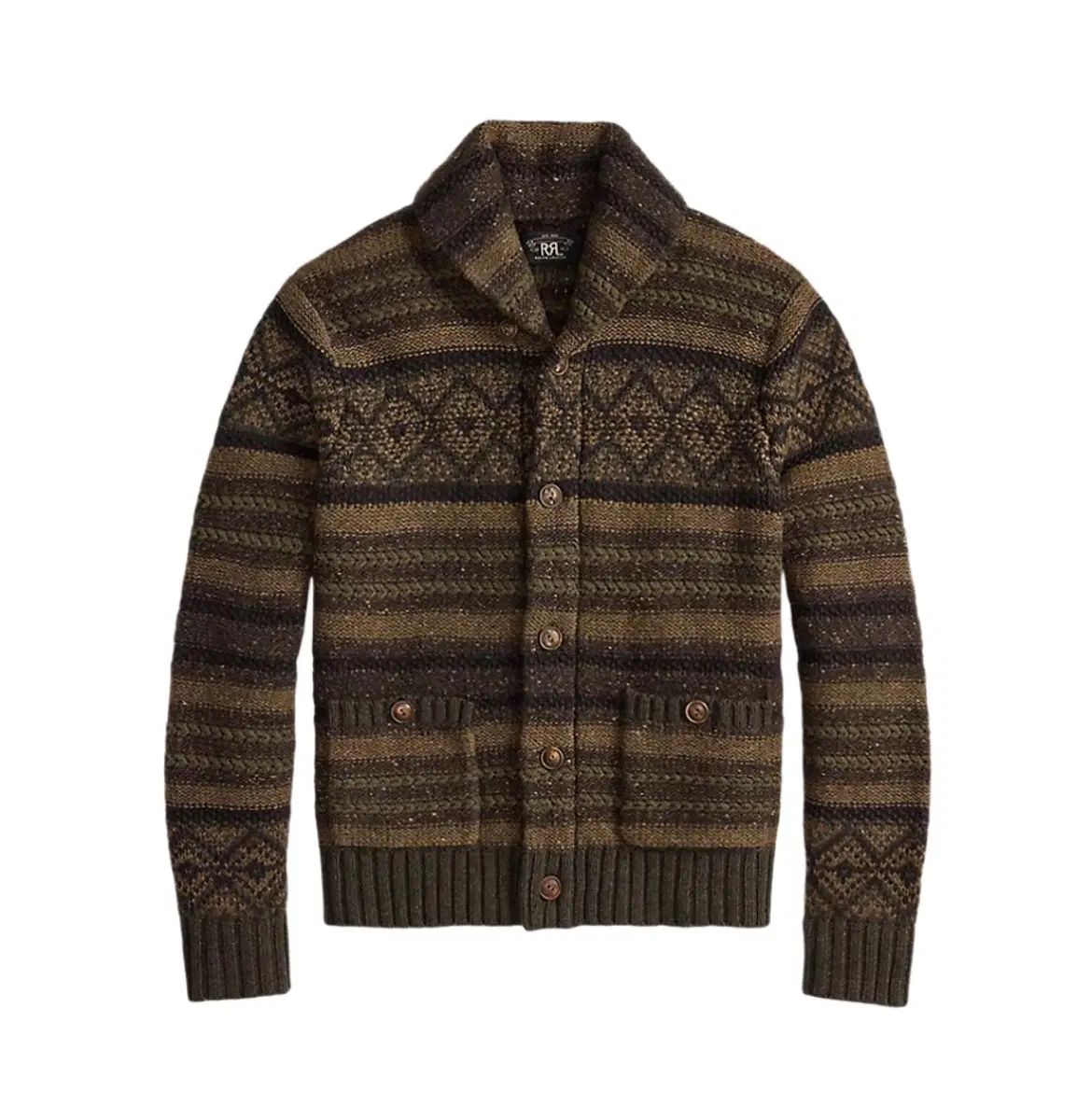 M RRL ウール コットン ショ�
2000
�ル カラー カーディガン ブラウン オリーブ マルチ