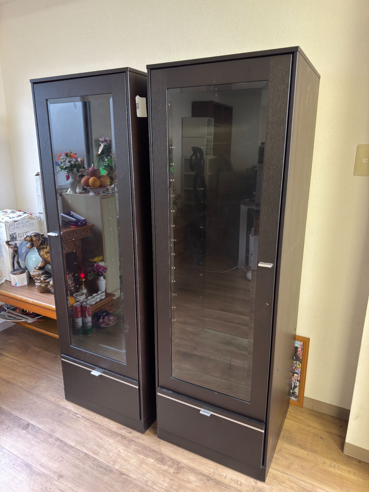 【2台セット】府中家具 ガラスキャビネット 照明付き コレクションケース 飾り棚