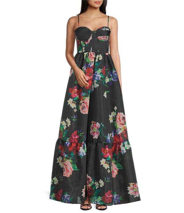 ビーダーリン レディース トップス ワンピース フラワー柄 プリーツ プリント フリル フラワー B Darlin Floral Printed Pleated Sweetheart Neck Cor