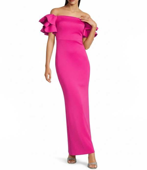 エリザジェイ レディース トップス ワンピース プチ フリル スキューバ Eliza J Petite Size 3D Scuba Off The Shoulderuffle Sleeve Merma