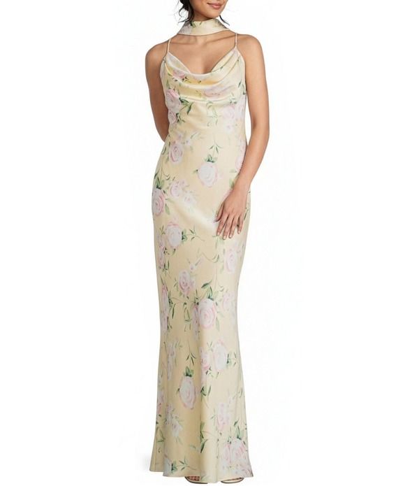 モルガン レディース トップス ワンピース フラワー柄 プリント サテン フラワー Morgan Co Satin Floral Printed Cowl Neck Tie Back Long Dre