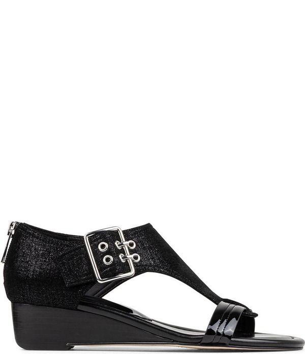 ドナルドプリネール レディース シューズ サンダル レザー Donald Pliner Virgina Patent Leather TStrap Wedge Sandals Black ブラック