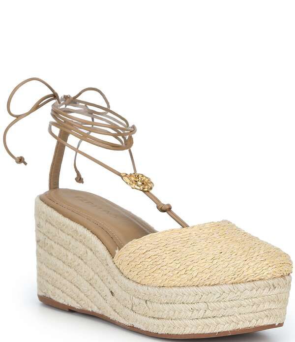 ファーム レディース シューズ スリッポン・ローファー プラットフォーム アンクル レース Farm Rio Sea Lace Up Ankle Wrap Raffia Ornamented Plat