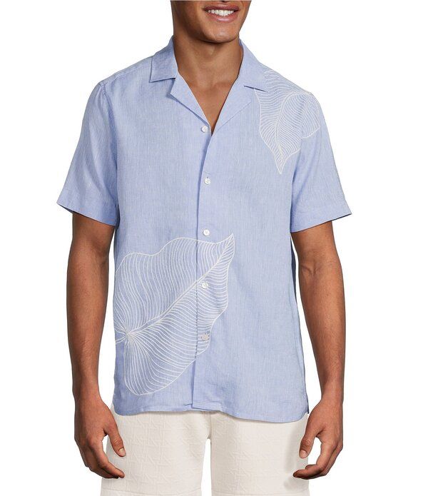 ムラノ メンズ トップス シャツ プリント 刺繍 リネン Murano Baird McNutt Linen Embroidered Print Woven Camp Shirt Pale Blue