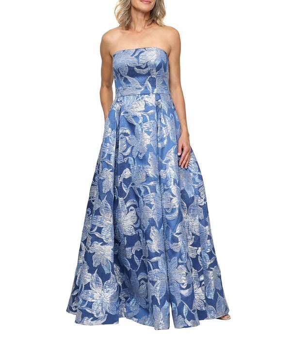 アレックスイブニングス レディース トップス ワンピース フラワー柄 プリントール ストラップレス フラワー Alex Evenings Metallic Floral Print Jacquard