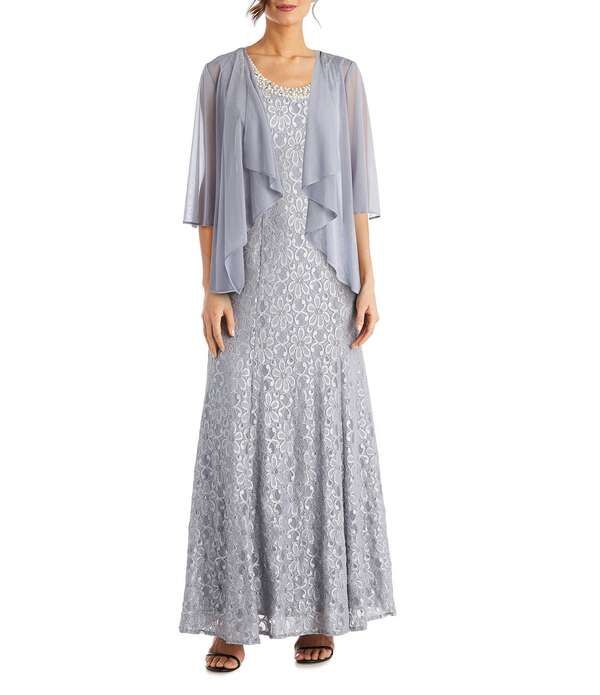 アールアンドエムリチャーズ レディース トップス ワンピース レース ジャケット R M Richards Glitter Lace Beaded Neck 2Piece Jacket Gown Si 25,418円