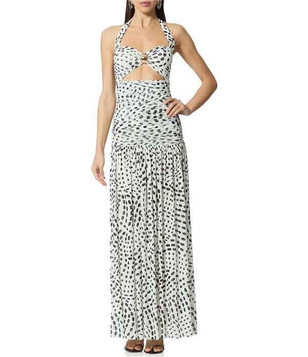エーエフアールエム レディース トップス ワンピース プリント メッシュ ノースリーブ マキシ ホルター AFRM Blane Hardware Dot Printed Halter Neck Sle