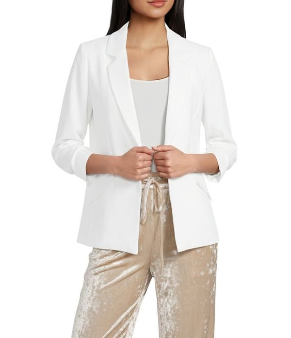 スカイズアブルー レディース アウター コート ブレザー Skies Are Blue Notch Lapel Shirred 34 Sleeve Open Front Statement Blaze 19,426円