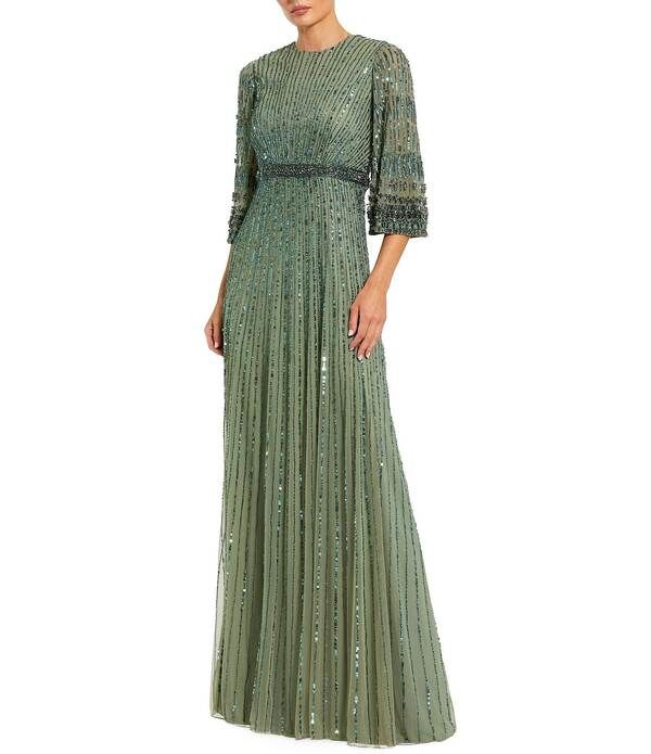 マックダガル レディース トップス ワンピース クルーネック メッシュ Mac Duggal Beaded Mesh 34 Sleeve Crew Neck Gown Seafoam 119,400円