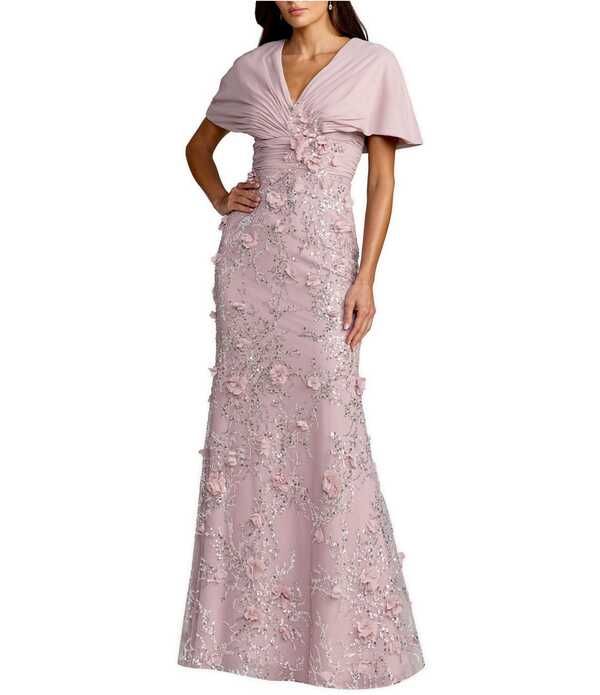 マックダガル レディース トップス ワンピース シフォン スカート Mac Duggal Chiffon Faux Wrap Dress Beaded Skirt Column Gown Rose 98,890円