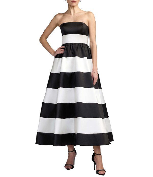 マックダガル レディース トップス ワンピース ミディ ストラップレス Mac Duggal Strapless Mikado Striped Midi Dress With Pockets Blac