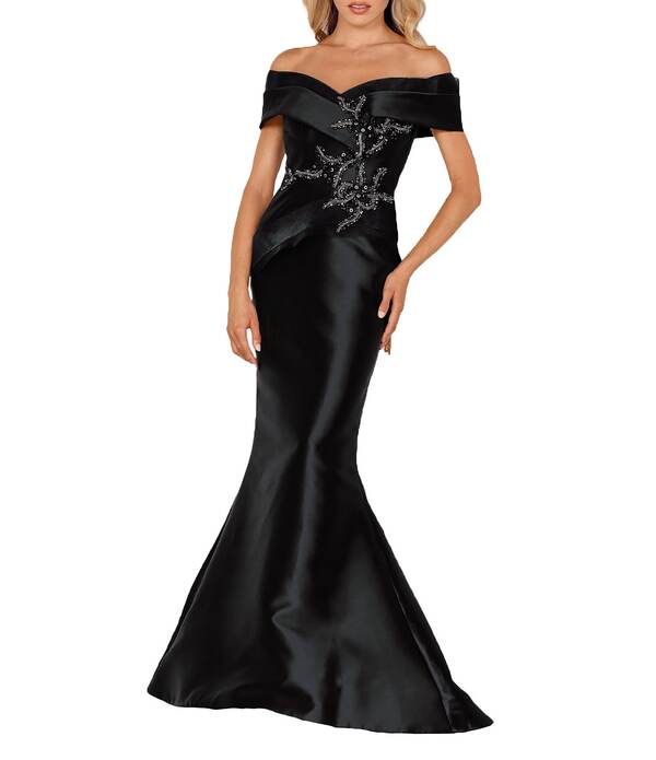 テラニクチュール レディース トップス ワンピース Terani Couture Beaded OfftheShoulder Mermaid Gown Black ブラック 98,890円