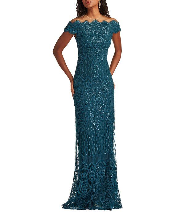 タダシショージ レディース トップス ワンピースパンコール 刺繍 Tadashi Shoji Off the Shoulder Scalloped Neck Embroide red Corded S 102,190円