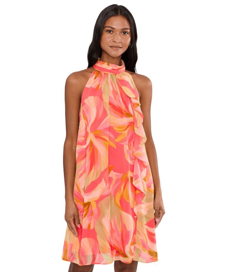 アドリアナ パペル レディース トップス ワンピース ホルター Adrianna Papell Halter Trapeze Dress Coral Multi コーラル