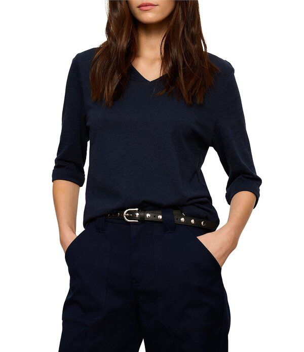 サンクチュアリー レディース トップス シャツ Vネック ニット Sanctuary Dolce Notch VNeck 34 Sleeve Knitop Navy Blazer ネイビー