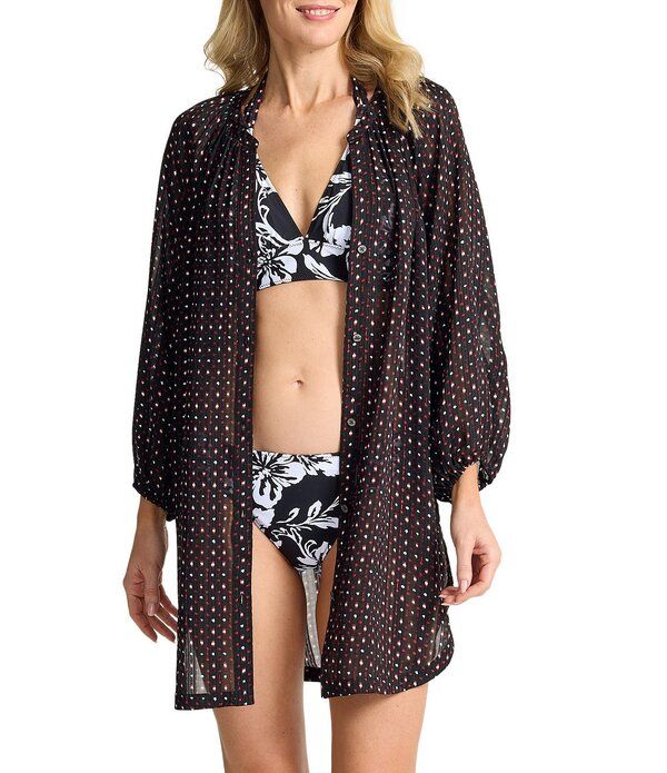 トッミーバハマ レディース トップス シャツ プリント Tommy Bahama Sunset Blooms Dot Print 34 Sleeves Button Frontunic Swim Co