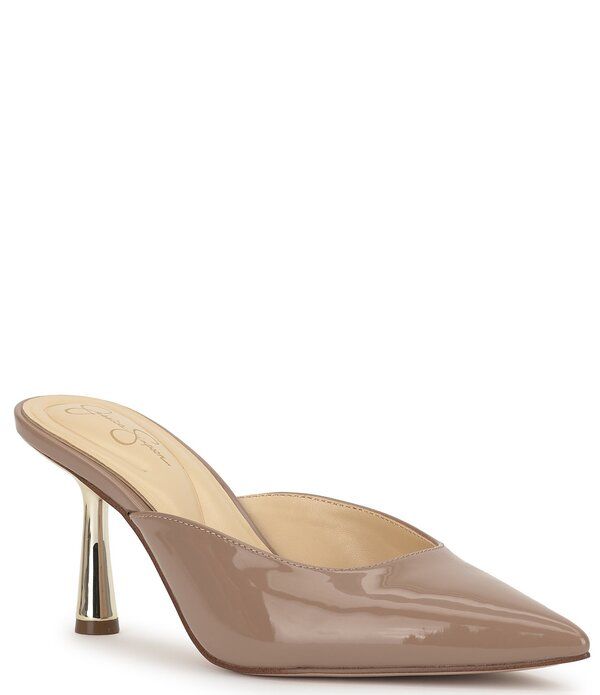 ジェシカシンプソン レディース シューズ サンダル ヒール Jessica Simpson Xia Patent Mirror Heeled Mules Chai Latte