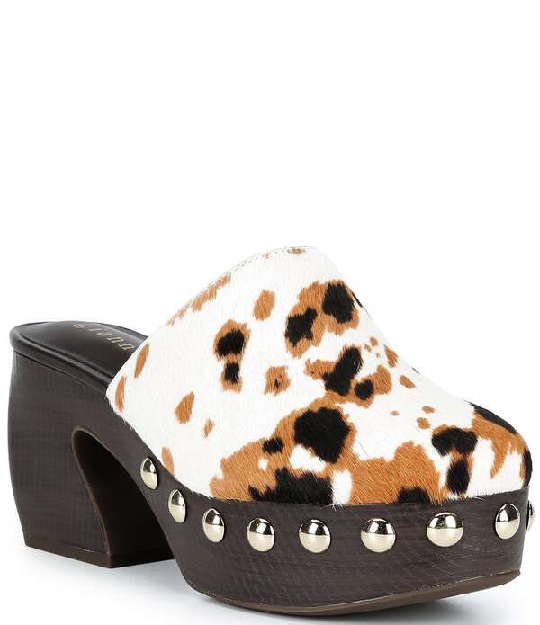 ジャンビニ レディース シューズ サンダル プラットフォーム プリント Gianni Bini Amari Cow Print Haircalf Platformules WhiteBrown ホワイ