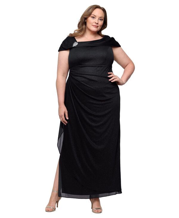 アレックスイブニングス レディース トップス ワンピース ギャザー Alex Evenings Womens Glitte red Ruched Gown Black ブラック 44,070円