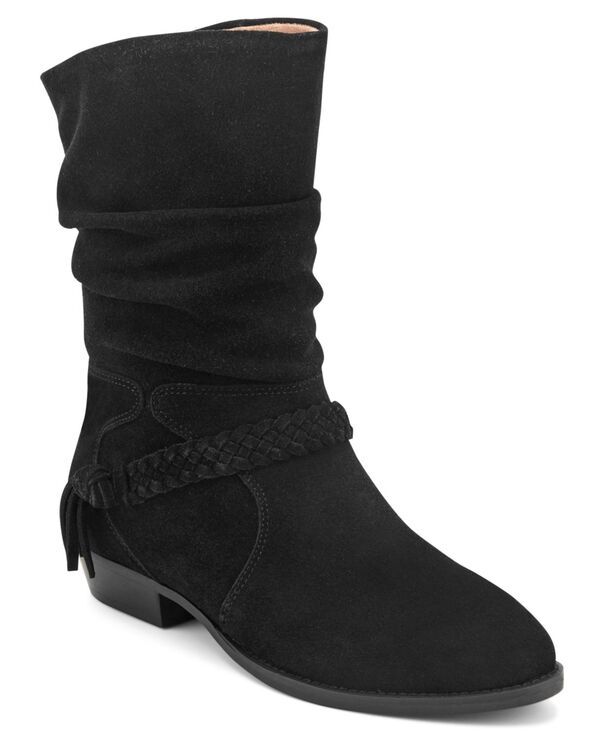 アース レディース シューズ ブーツ・レインブーツ プリント ギャザー スエード ヒール Earth Womens Printy Suede Ruched Low Heel Boots Black S
