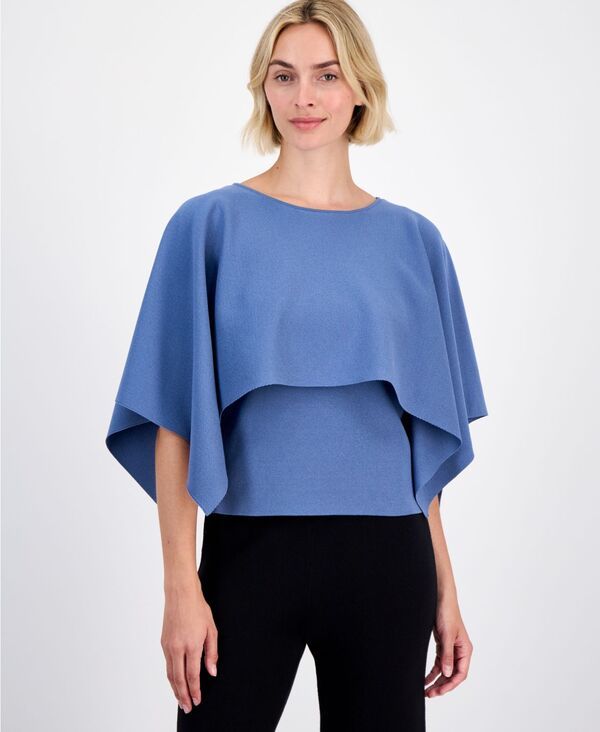 アンクライン レディース アウター ニット・セーター ケープデザイン オーバーレイ キャップ ケープ Anne Klein Womens BoatNeck CapeOverlay Sweater Du